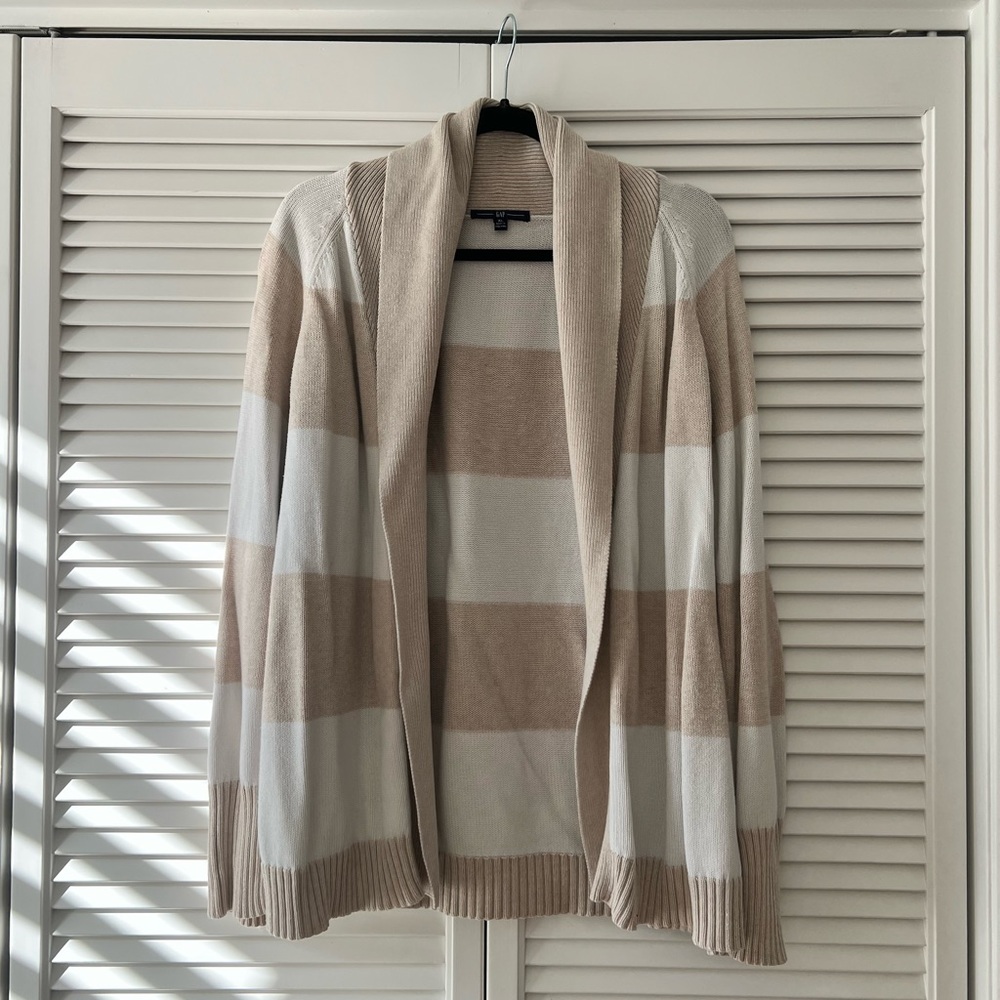 GAP Beige and White Striped Cardigan